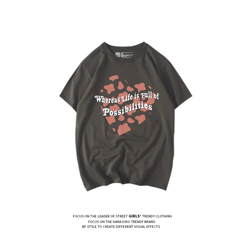 Лятна Модна Тениска С изображение на Сърце, Леопардовая Графична тениска, Дамски Топ в стил Харадзюку С Къс ръкав, Без Базова Памучен Тениска, Забавна Тениска Изображение 1