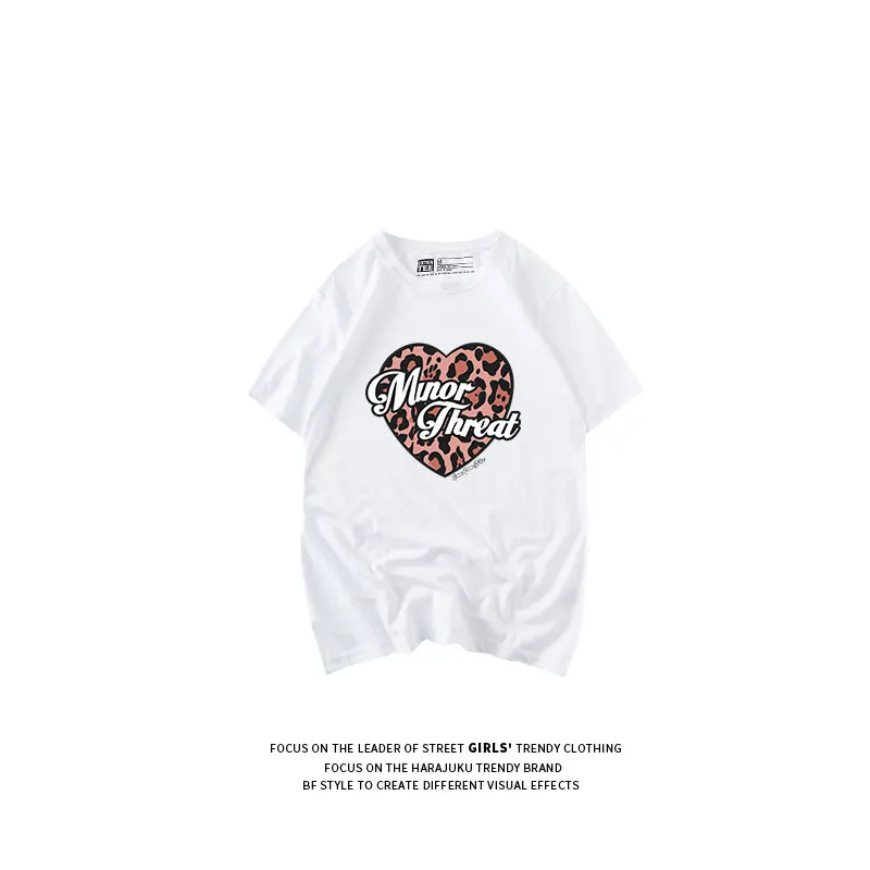 Лятна Модна Тениска С изображение на Сърце, Леопардовая Графична тениска, Дамски Топ в стил Харадзюку С Къс ръкав, Без Базова Памучен Тениска, Забавна Тениска Изображение 5
