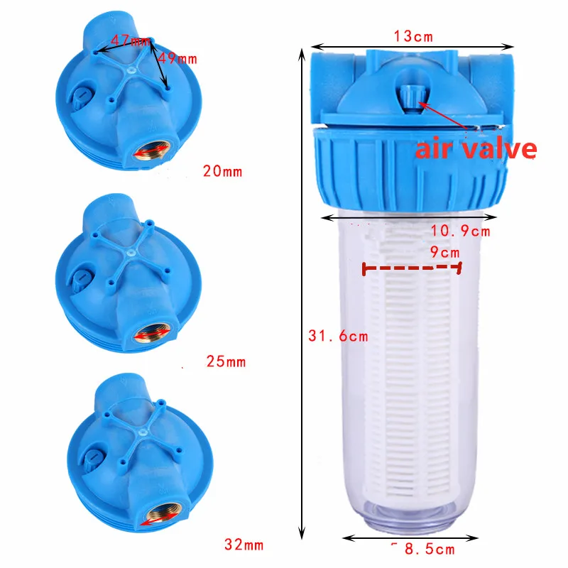 10-инчов прозрачен корпус домакински филтър за пречистване на вода предварителен филтър за пречистване на високо налягане микропористый мрежест филтър елемент Изображение 3