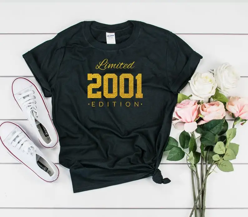 Блестящо злато-2001 20th birthday лимитирана серия тениски подарък за нея и него на всяка година лятна ТЕНИСКА УНИСЕКС от 100% памук Изображение 0