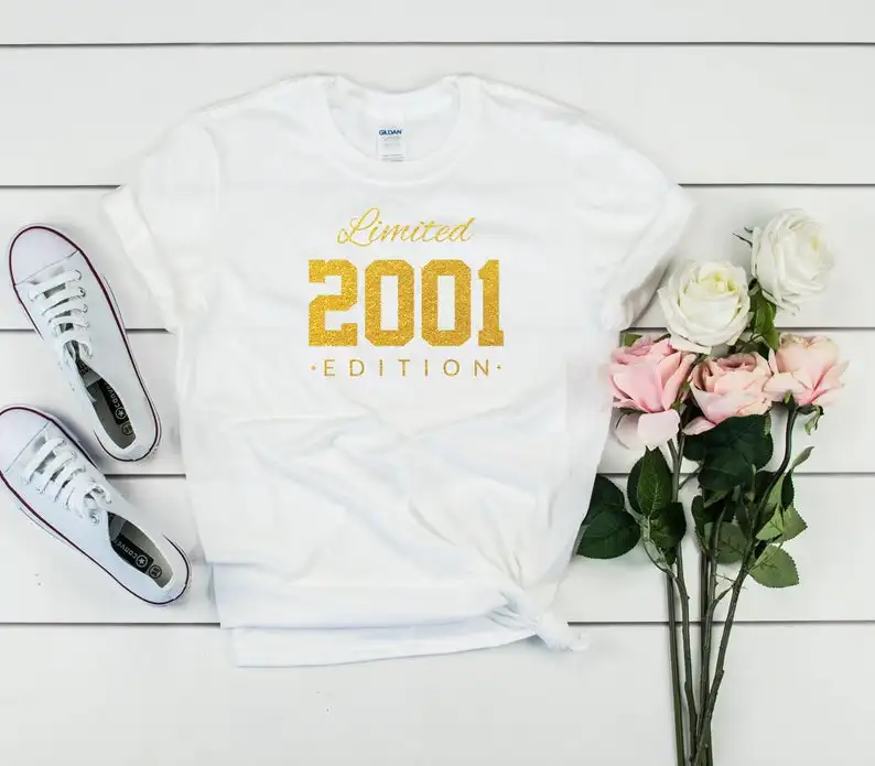Блестящо злато-2001 20th birthday лимитирана серия тениски подарък за нея и него на всяка година лятна ТЕНИСКА УНИСЕКС от 100% памук Изображение 2