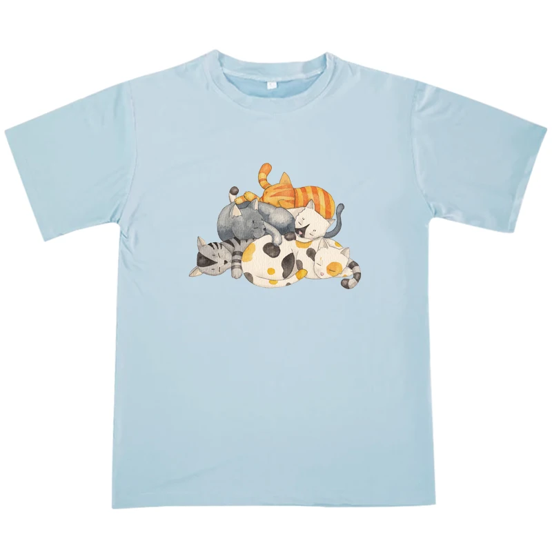 Тениска с изображение на Котка Kawai, Лятна Ежедневни Тениска с Кръгло деколте и Къс Ръкав За Момичета, Забавна Черна Мека Дишаща дамски Блуза Изображение 1