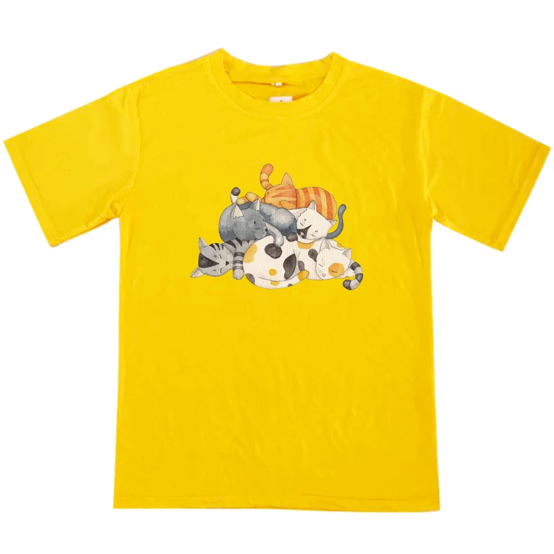 Тениска с изображение на Котка Kawai, Лятна Ежедневни Тениска с Кръгло деколте и Къс Ръкав За Момичета, Забавна Черна Мека Дишаща дамски Блуза Изображение 2