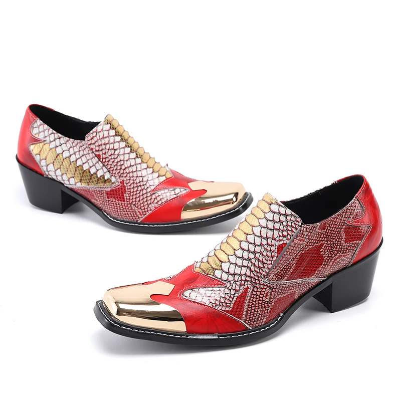 Christia Bella/Модни Червени мъжки Обувки От естествена Кожа, кафяво С Квадратна пръсти, Вечерни обувки За Сватбени Партита, Увеличаване на Растежа, Бизнес Обувки Изображение 1