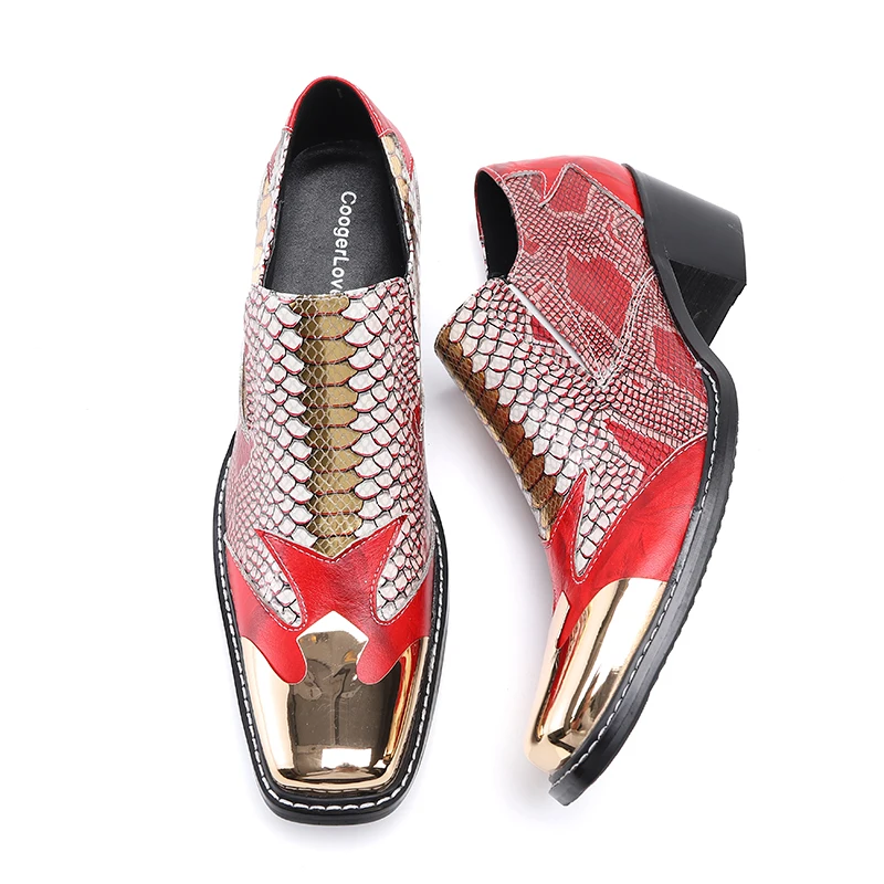 Christia Bella/Модни Червени мъжки Обувки От естествена Кожа, кафяво С Квадратна пръсти, Вечерни обувки За Сватбени Партита, Увеличаване на Растежа, Бизнес Обувки Изображение 2