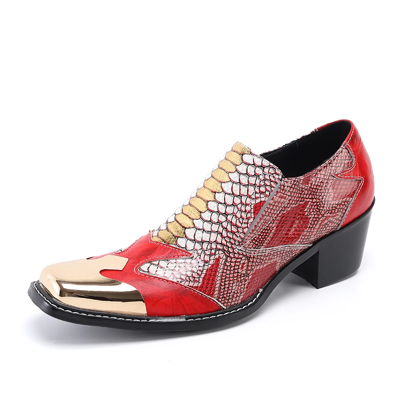 Christia Bella/Модни Червени мъжки Обувки От естествена Кожа, кафяво С Квадратна пръсти, Вечерни обувки За Сватбени Партита, Увеличаване на Растежа, Бизнес Обувки Изображение 3