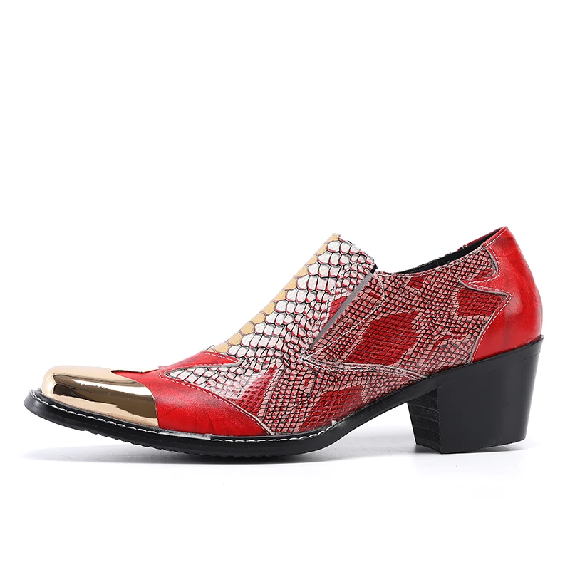 Christia Bella/Модни Червени мъжки Обувки От естествена Кожа, кафяво С Квадратна пръсти, Вечерни обувки За Сватбени Партита, Увеличаване на Растежа, Бизнес Обувки Изображение 4