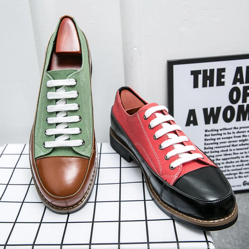 Модерен мъжки кожени обувки в стил мозайка, модни дишаща мъжки ежедневни бизнес обувки на плоска подметка с шнур, обувки за млади хора Изображение 3