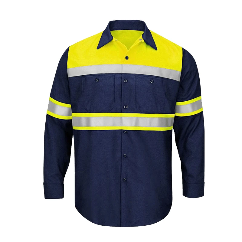 Мъжки ризи с висока видимост със Светоотражающей лента Hi Vis, работни облекла от 100% памук с Дълъг ръкав 2-тонного блок цветове Изображение 1