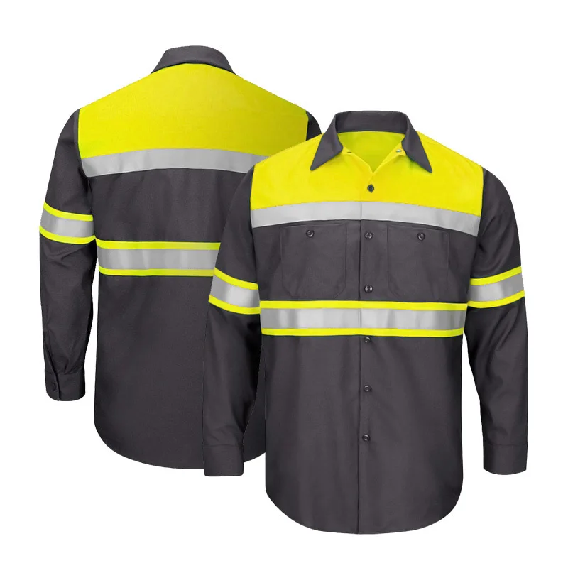 Мъжки ризи с висока видимост със Светоотражающей лента Hi Vis, работни облекла от 100% памук с Дълъг ръкав 2-тонного блок цветове Изображение 4