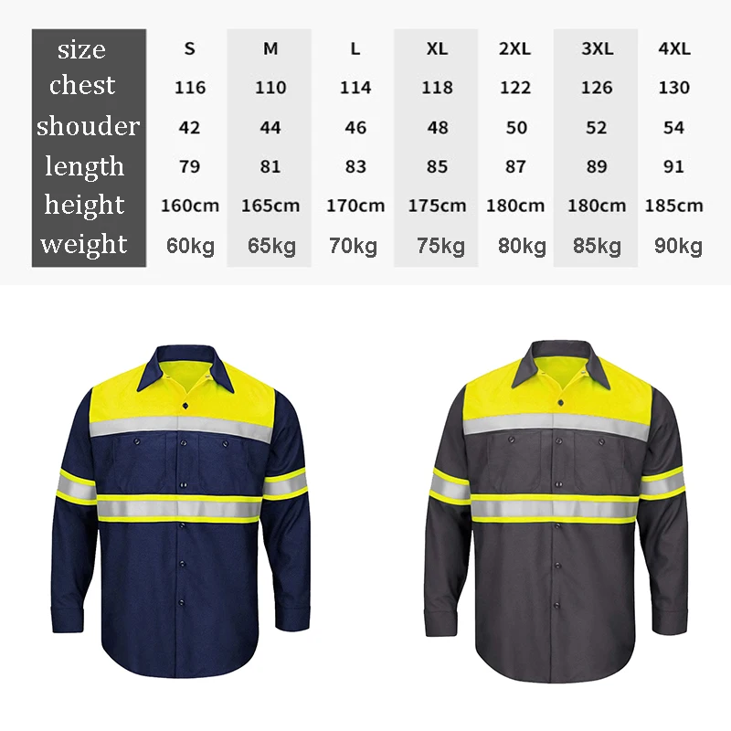 Мъжки ризи с висока видимост със Светоотражающей лента Hi Vis, работни облекла от 100% памук с Дълъг ръкав 2-тонного блок цветове Изображение 5