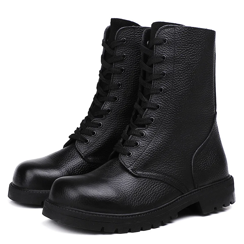 Улични обувки до средата на прасците от естествена Кожа в британския стил, мъжки Тактически Обувки, Нескользящие Армейските Ботуши гумени подметки, Черни обувки Martin Изображение 0