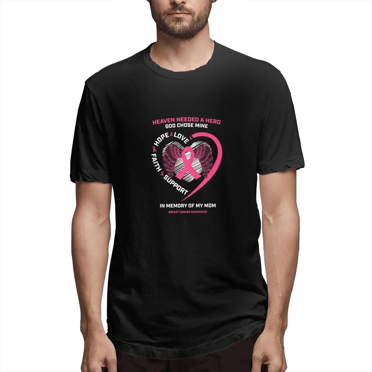 Розови Подаръци за Спомен от една Любяща майка ми Рак на гърдата Графична Мъжка Тениска тениска с къс ръкав Забавни Върхове Изображение 0