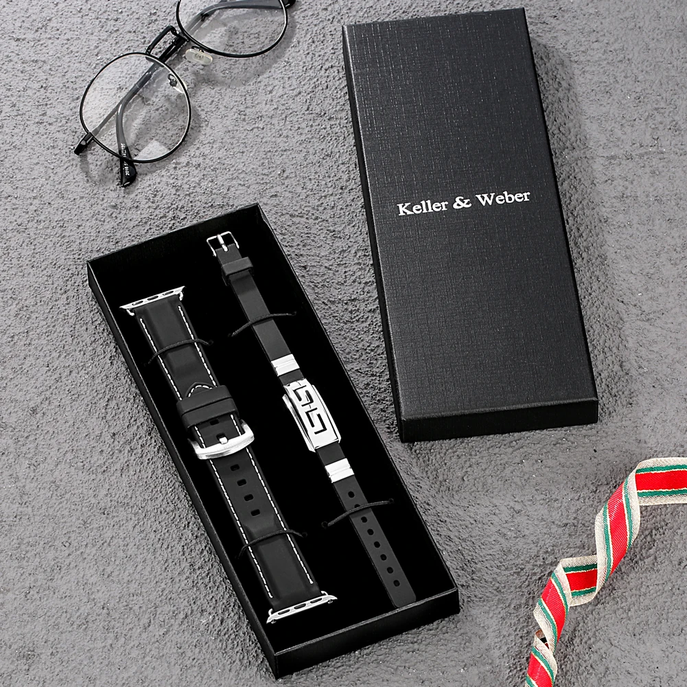 38 мм 42 мм Силикон Каишка за Apple Watch Каишка от Гривната Подаръчен Комплект Луксозни Подаръци за Мъже, Модни Черни Сменяеми Каишки за Часовници Изображение 1