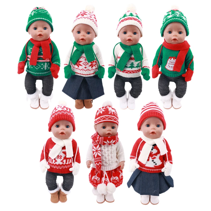 Коледна Кукла Шапка + Дрехи + Шал + Ръкавици са Подходящи за 18-Инчовата американската и 43-сантиметровой Кукли Reborn New Baby Born, Руски Кукли за Момичета, Подаръци със собствените си ръце Изображение 0