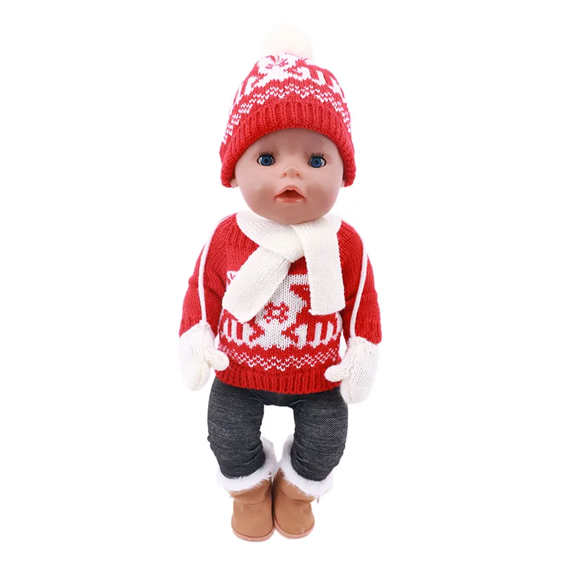 Коледна Кукла Шапка + Дрехи + Шал + Ръкавици са Подходящи за 18-Инчовата американската и 43-сантиметровой Кукли Reborn New Baby Born, Руски Кукли за Момичета, Подаръци със собствените си ръце Изображение 2